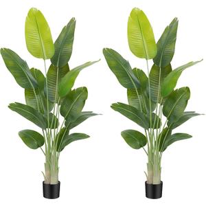 Lifelike Bird of Paradise Artificial Plant,6ft Faux Banana Leaf Tree with 13 Trunks - Perfect Indoor Silk Floor Plant for Home Decor in Living Room, Office, and Bedroom(Set of 2)