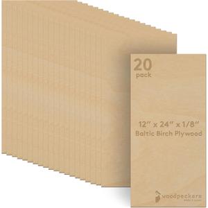 3 mm Baltic Birch Plywood 1/8 x 12 x 24 Inch, Box of 20 B/BB Grade Craft Wood, Stronger Than Basswood Sheets, for Laser, CNC Cutting and Wood Burning, by Woodpeckers