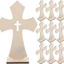Didiseaon 10pcs Wooden Cross Desk Decor Unpainted Craft Crosses for Home Office Unique Religious Ornament for Weddings Baptisms Festivals