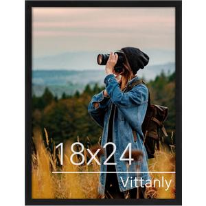 Vittanly 18x24 Poster Frame Black, Plexiglass, Displays Picture 16x20 with Mat or 18x24 without Mat, PVC Frame Material, Horizontal or Vertical Hanging, 1 Pack