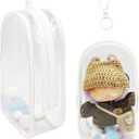 Clear Doll Display Bag Keychain - Portable Hanging Storage Case for Blind Boxes, Mini Figures, Anime Collectibles, Dustproof PVC Organizer with Pompom Balls (7.4 Inches)
