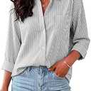 JMITHA Wrinkle Free Black and White Striped Shirt Women Button Up Blouse Long Sleeve Office Work Basic Tops with Pocket (Large, Black Stripe)