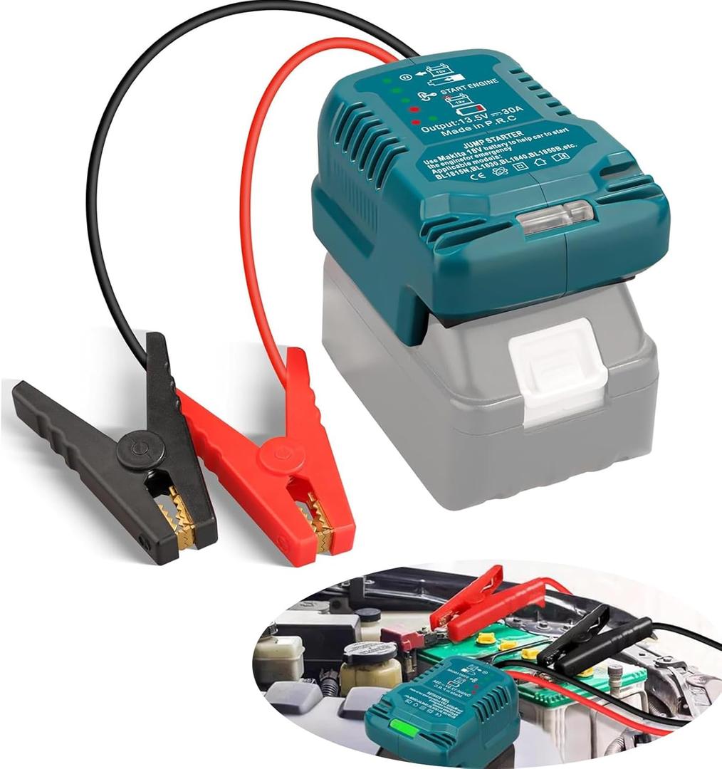 Car Jump Starter Adapter for Makita 18V Li-ion Battery,Automotive Batteries Booster with 12V Jumper Cable Clamps for 3.5L Vehicles,Portable Car Charger Jump Starter (Battery Not Included)