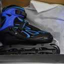 2PM SPORTS Vinal Girls Adjustable Flashing Inline Skates, All Wheels Light Up, Fun Illuminating Skates for Kids Men Adult Women and Boys (Large - Youth (4-7 US), Azure & Blue)