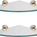 JQK Corner Glass Shelf, Champagne Bronze Bathroom 304 Stainless Steel Shower Triangle Floating Wall Shelf, 10 x 10 Tempered Glass, 2 Pack, TGS190L10-CB-P2