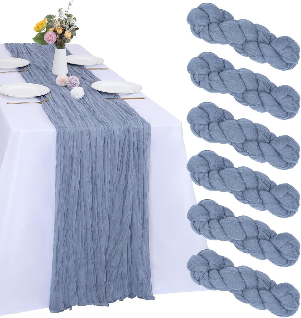 6 Pack Dusty Blue Cheesecloth Table Runner 10FT Cheese Cloth Boho Fabric Table Runner 35 x 120 Inch Rustic Sheer for Spring Holiday Wedding Baby Shower Party Decoration(Dusty Blue)