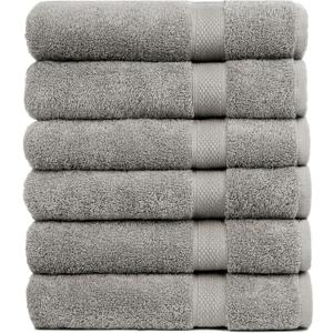 Pleasant Home Bath Towels Set of 6 (24 x 50) 100% Cotton, 515 GSM | Lightweight, Soft & Highly Absorbent Luxury Towels for Bathroom | for Gym, Pool & Spa | 6 Pack, Gray