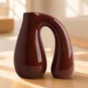 Brown Ceramic Vase for Modern Home Decor, 7.5" Sculptural U-Shape Pitcher Vase with Arch Handle, Small Earth-Tone Aesthetic Flower Vase for Pampas Grass, Dried Flowers, Shelf Entryway Decor PROBENEX
