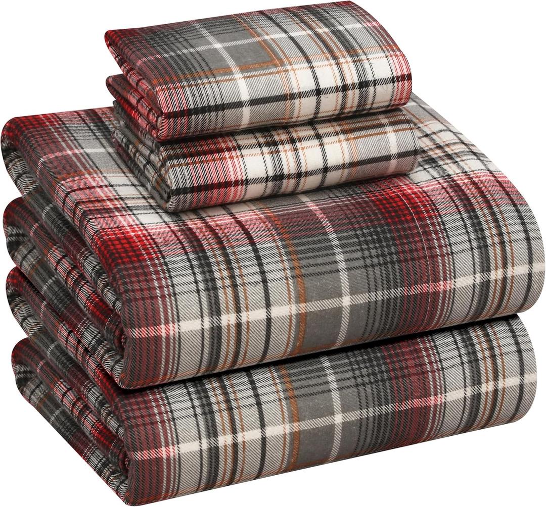 RUVANTI Flannel Sheets Full Size - 100% Cotton Double Brushed Bed Sheets Set, Deep Pockets 16 Inches, All Seasons Breathable & Extra Soft Full Sheets, Warm & Cozy, 4 Piece, Halloween Check