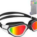 OMID Kids Swim Goggles, P2mini Polarized Swimming Goggles Comfortable for Age 6-14 (A6-mirrored Red Lens Blackwhite Frame)