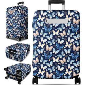 Slohif Luggage Cover for Suitcase Tsa Approved Protector - Luggage Sleeve Large Suit Case Cover Travel Stretch Baggage Case Protective Washable Fit 28-30 Inch Blue Butterfly L