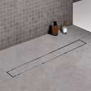 Offset Linear Shower Drain, Shower Drain 24 inch with 2-in-1 Tile Insert Cover, Brushed AISI 304 Stainless Steel Side Outlet Shower Floor Drain with Hair Catcher and Adjustable Feet
