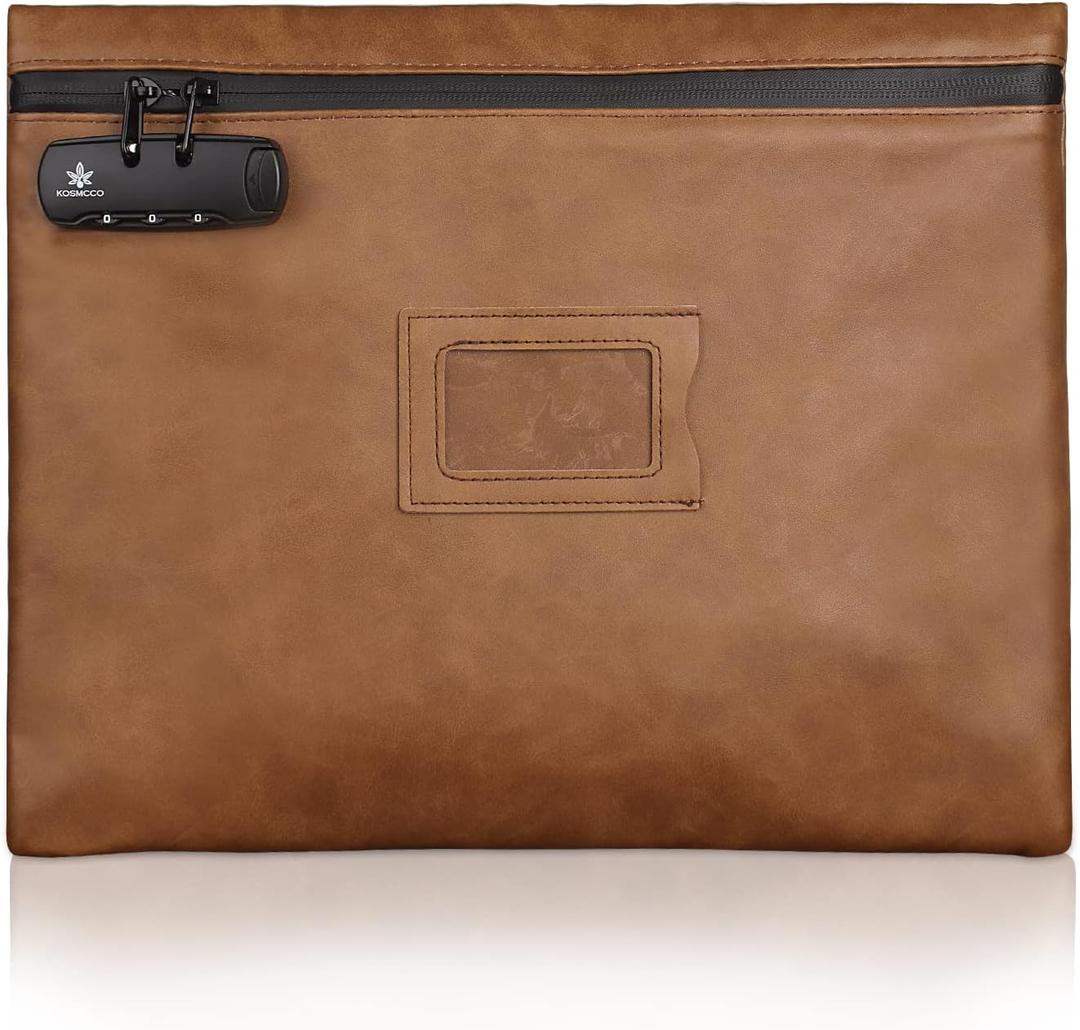 Notary Bag with Lock, 13.6 x 10 Inches Heavy Duty Notary Supply Bag for All Journal, Stamp, Embosser, Ink Pad and Valuables Storage Pouch (Brown, L)