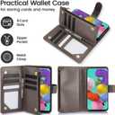Asuwish Phone Case for Samsung Galaxy A51 4G Wallet Cell Cover with Tempered Glass Screen Protector Wrist Strap Flower Flip Zipper Card Holder Slot Stand A 51 M40S 51A A515F S51 Women Girls Grey
