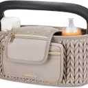 mommore Stroller Organizer with Insulated Cup Holders, Adjustable Stroller Caddy with Detachable Phone Bag, Stroller Accessories Fits for Uppababy, Doona, Jogger, Britax(Light Cafe)