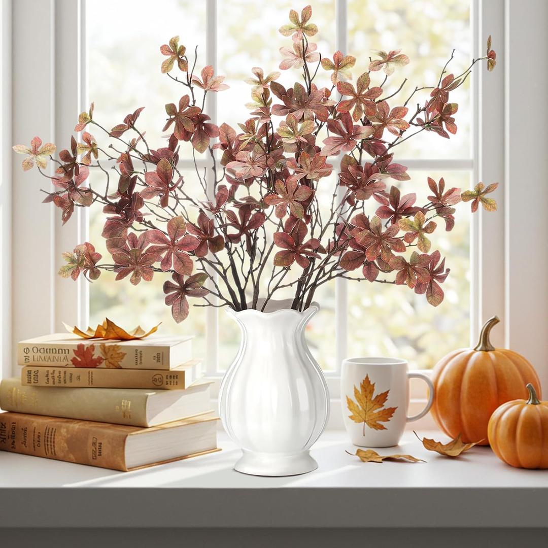 4 Pcs 30inch Thanksgiving Leaves Stems for Vase Artificial Rusty Quince Leaf Faux Thanksgiving Branch Floral Pick Fake Twig Plants with Long Stem for Home Table Centerpiece Harvest DIY Decor (Coffee)
