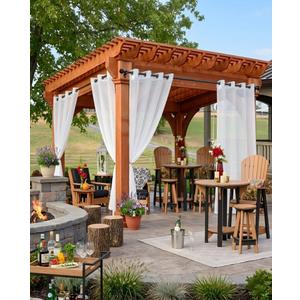 HolidayIdeas White Outdoor Sheer Curtains for Patio Waterproof, 4 Panels - 54 x 95 Inch - Light Filtering Voile Outside Curtains Grommet Drapes for Front Porch, Gazebo, Pergola, Backyard