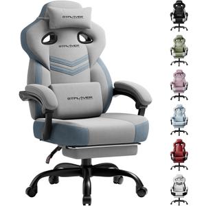 GTPLAYER Gaming Chair, Computer Chair with Footrest and Lumbar Support for Adults, 360-Swivel Big & Tall Reclining Seat for Office or Gaming (Grey)