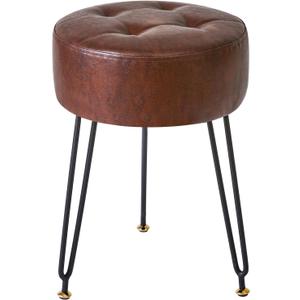 IBUYKE Faux Leather Round Footrest Stool, Makeup Vanity Stool Side Table, PU Dressing Table Seat, Pouf Couch Stool, Golden Steel Legs, Dark Brown LG-31Z