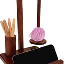 Yarn Holder for Crocheting Wooden Yarn Rack Stand with Phone Stand, Crochet Hook Storage and Magnetic Yarn Ball Holder Spinner