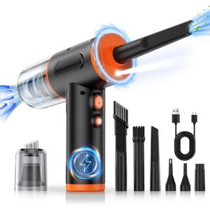 Compressed Air Duster, 100000RPM Handheld Car Vacuum/Air Blower& Pump, 3 Gear Adjustable Electric Air Duster/Car Vacuum Cleaner, Keyboard Duster with LED Light-10 Kits Air Blower for Computer