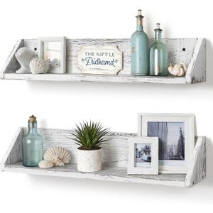 Gronda Floating Shelves for Wall, Shabby Chic Whitewashed Wooden Shelf 23 Inch Farmhouse Rustic Decor Wall Mount Organizer Storage Shelves for Living Room Bedroom Kitchen