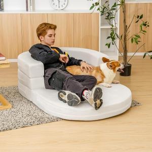3-in-1 Bean Bag Chair for Adults, Folding Bean Bag Sofa, Giant Lazy Floor Sofa Bed, Velvet Memory Foam BeanBag Chairs with Pillow for Bedroom, Living Room, Dorm (Small, Beige-small)