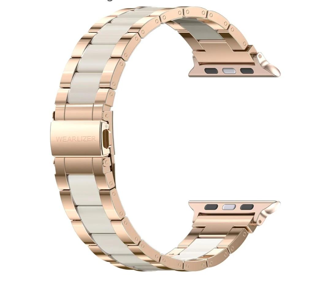 Wearlizer Compatible with Apple Watch Band 42/44/45/46/49mm Fashion Wristbands Womens, Stainless Steel+Resin Metal Replacement for iWatch Series 11 10 9 8 7 6 5 4 3 SE/Ultra 3 2 1RoseGold+Starlight