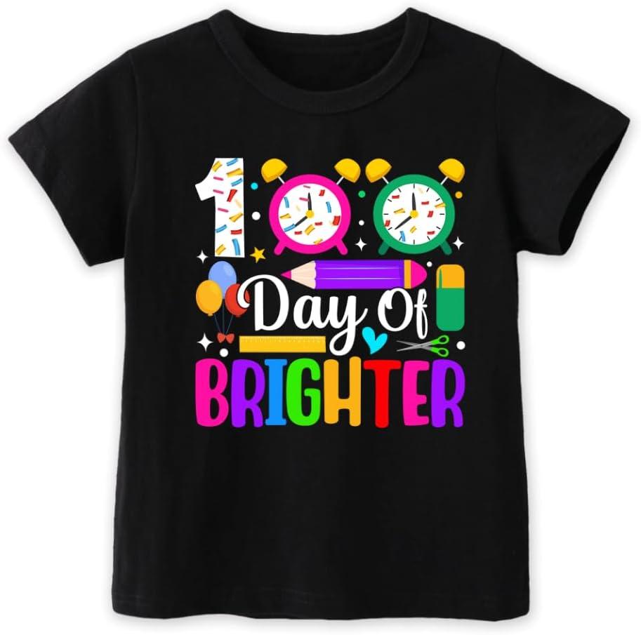 100 Days of School Shirt Kids  Boys Girls Toddler Happy 100th Day of School T-Shirt, Kindergarten 100 Day,3T-7T (Black)