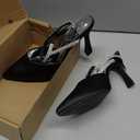 Coutgo Women Rhinestone Heels Kitten High Satin Pumps Pointed Toe Sparkly Sexy Wedding Dress Shoes Black, Size 7.5