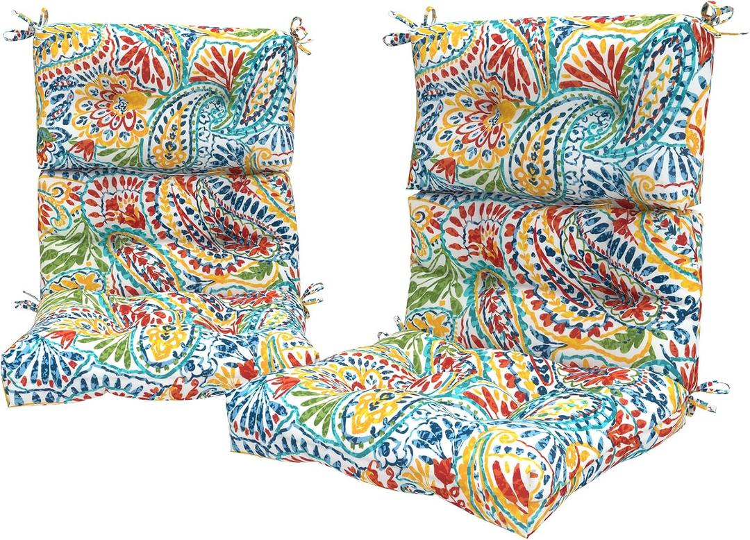 LVTXIII 2 Pack Outdoor/Indoor High Back Chair Cushions, Deep Seat Patio Seat and Back Cushion Set, Stuffed High Rebound Foam Rocking Chair Cushions, 44"x22"x4", Paisley Ummi Multi