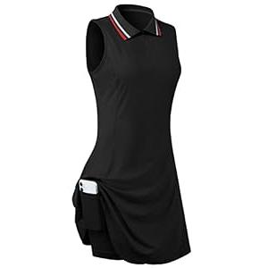 FREEYE Women Golf Tennis Polo Shirts Dress Underneath Shorts＆Pocket, 2023 Summer Athletic Collar Sleeveless Tank Top Sport Workout Casual Exercise Running Outdoor Outfit Active-wear Apparel Black, Large