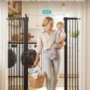 No Pawblems 55" Extra Tall Pet Gate for Cat/Dog, 31.5-48" Wide Auto Close Tall Cat Gate with 25.6" Wide Walk-Thru Door Opening, 1.37" Ultra Narrow Spacing, NO Drilling Pressure Mounted, Black