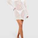 Pink Queen Crochet Swimsuit Cover Up for Women 2025 Sexy Hollow Out Bikini Bathing Suit Coverup Knit Beach Swimwear Dress (White, M)