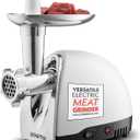 Gourmia Electric Meat Grinder  500W Commercial Grade Meat Processor with Sausage Stuffer, 3 Stainless Steel Grind Plates Fine to Coarse, Stainless Steel