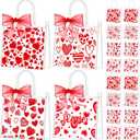 Kolldenn 48 Pcs Pink Bow Clear PVC Gift Bags with Handle Ribbon Reusable Bowknot Goodies Treats Totes Bulk for Birthday Wedding Baby Shower Party Supplies 5.9x6.3x2.8 Inch(Love Heart)