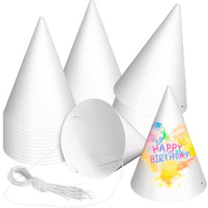 White Paper Party Hats for Kids Birthday,Decorative Bulk Cone Crafts for Adults Art DIY, Halloween Supplies20/40/60