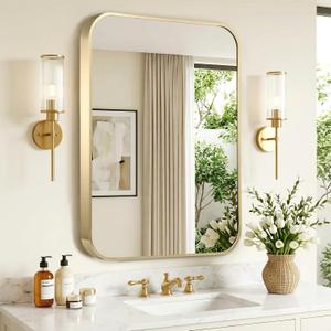 TITAMEG Gold Bathroom Mirror for Over Sink, 24"x36" Aluminum Frame Rectangle Wall Mirror, Modern Decorative Vanity Mirror for Living Room, Bedroom, Gold
