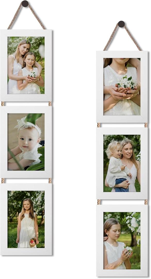 QUTREY 4x6 Collage Picture Frames White, 3 Openings Vertical 4 x 6 Hanging Photo Frames Display 4 by 6 inch Pictures for Wall Decor, 2 Pack