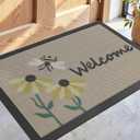 DEXI Front Door Mat Outside Entrance Welcome, Froral Entryway Doormat Dirt Trapper, Heavy Duty Non Slip Entry Mats for Patio Garage Porch Home Decorative, 17x30, Bee and Flower