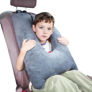 Car Pillow for Kids, Memory Foam Travel Pillow for Car and Adults, Kid Travel Pillow for Sleeping on Road Trip, Small Body Pillow for Kids (Grey)