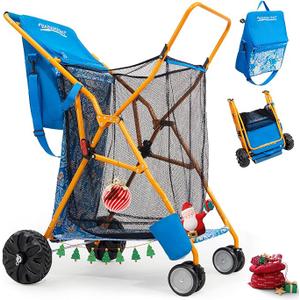 Old Bahama Bay Beach Cart with Large Wheels for Sand, Wide Wheelbase Beach Wagon with Insulated Cooler Bag, Body Board and Umbrella Holder | 100lb Capacity