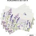 Purple Lavender Placemats Set of 4 Spring Elegant Flower Butterfly Nature Table Place Mat Non-Slip Heat Resistant Cotton Linen Place Mats for Home Kitchen Dining Table, 12"x18"