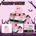 Pink Halloween Decorations 5PCS Table Centerpieces, Cute Girlie Tabletop Halloween Decor for Tiered Tray Shelf Mantel Fire Place Office Desk Rustic Farmhouse Wood Faux Book Stack and Ghosts Sign