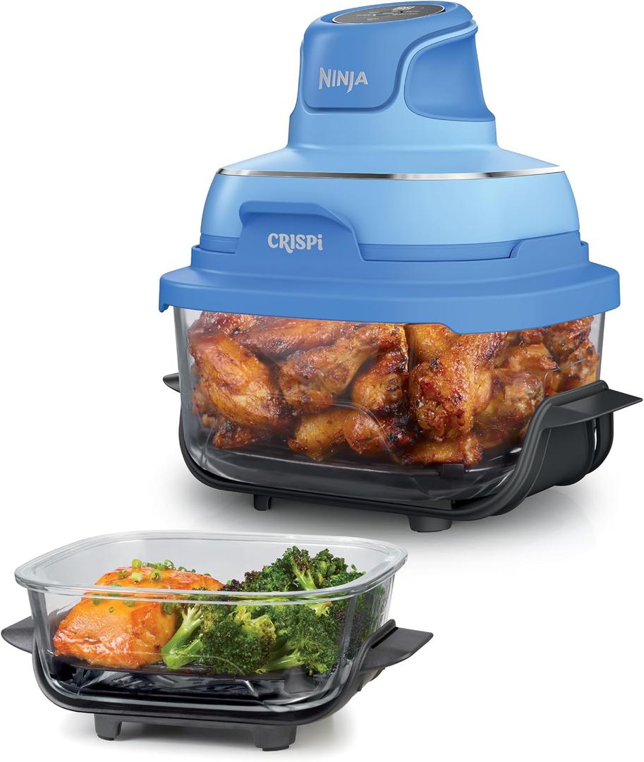 Ninja Crispi 4-in-1 Glass Air Fryer | 450°F | Non-Toxic | 4QT & 6-Cup Glass Containers w/Lids | Microwave, Freezer, Dishwasher Safe | Max Crisp, Air Fry, Bake, Recrisp | Electric Cobalt | FN101BL2