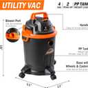 Armor All VO405P 0901 4 Gallon Wet/Dry Vac 2.0 Peak HP Shop Vacuum with Nozzles & Brush,Black/Orange