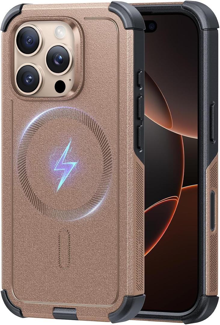 ESR for iPhone 16 Pro Phone Case, 23ft Military-Grade Drop Protection, Shock-Absorbing Rugged Cover, MagSafe Accessories Compatible, Cyber Series, Desert Titanium