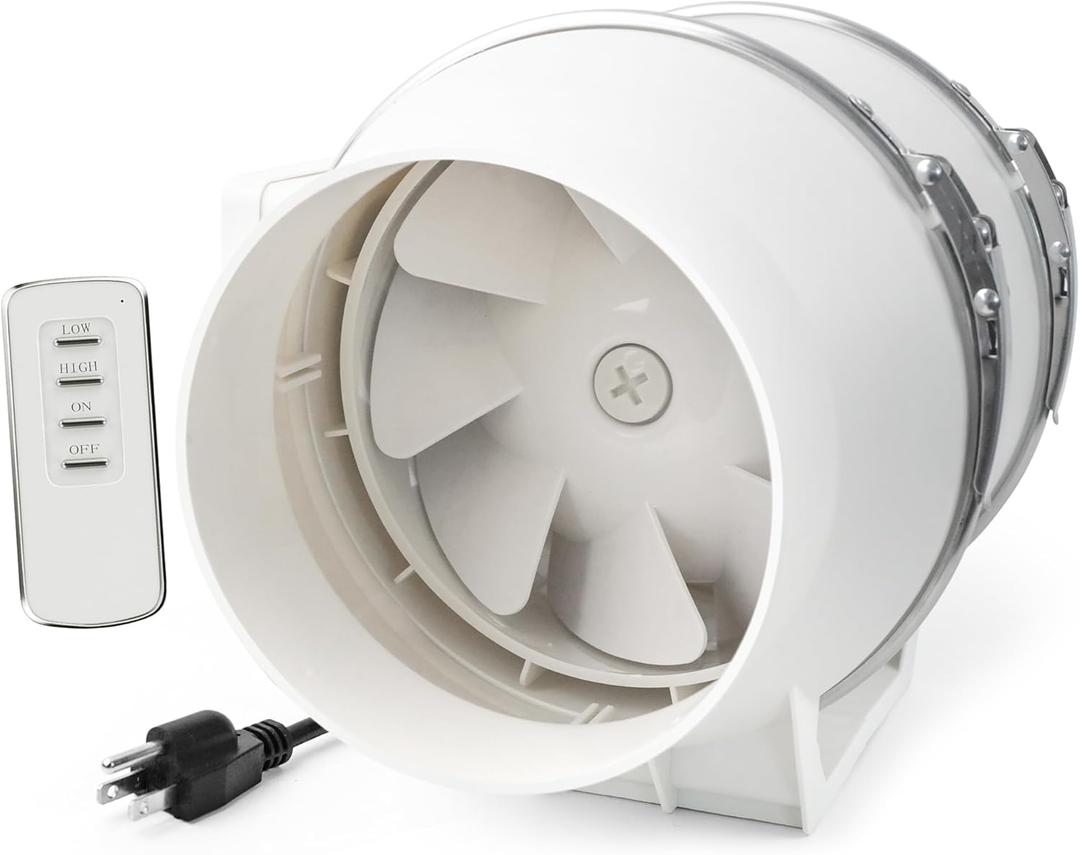 Voltset 6 Inch Duct Fan, Inline Ventilation Exhaust Fan with Remote Control, 390 CFM Duct Intake High Efficiency Air Fan for Vent Bathroom, Kitchen, Grow Tent, Hydroponics, 3D Printer