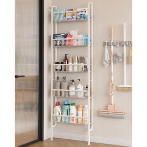 UMDONX Behind The Door Bathroom Shelf Narrow 5-Tier, Space-Saving Slim Storage Shelf Narrow Shelving Unit for Bathroom and Kitchen White (Width 17.5in)