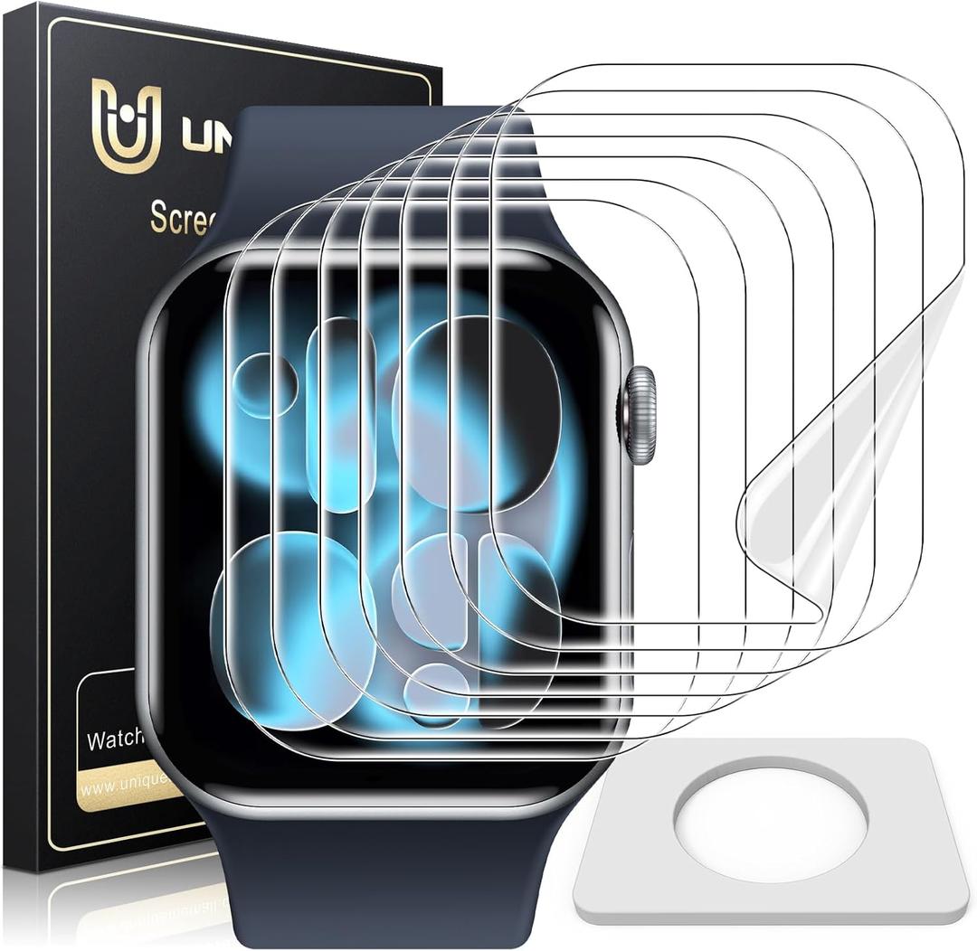 UniqueMe 8 Pack for Apple Watch Series 11/10 Screen Protector 46mm - [Strong Asorption] [Flexible TPU Not Glass][Non-Bubbles] iWatch Anti-Scratch Protection HD Clear Cover Soft Film (Transparent)